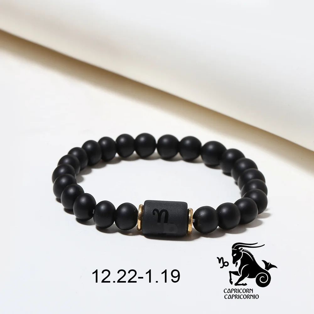 12 Sternbilder Tierkreis Perlen Armbänder für Frauen Männer mattschwarz Achat elastische Seil Perlen Armband Paar Schmuck Geschenke – Detail 18