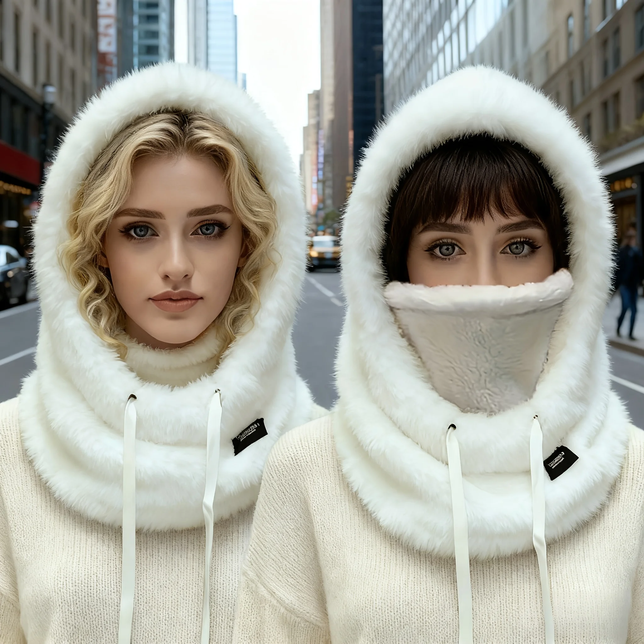 Winter Balaclava Hat Thickened Plush Windproof Warm Cycling Ski Mask Anti-Cold Thermal Adjustable Outdoor Sports Hooded Hat