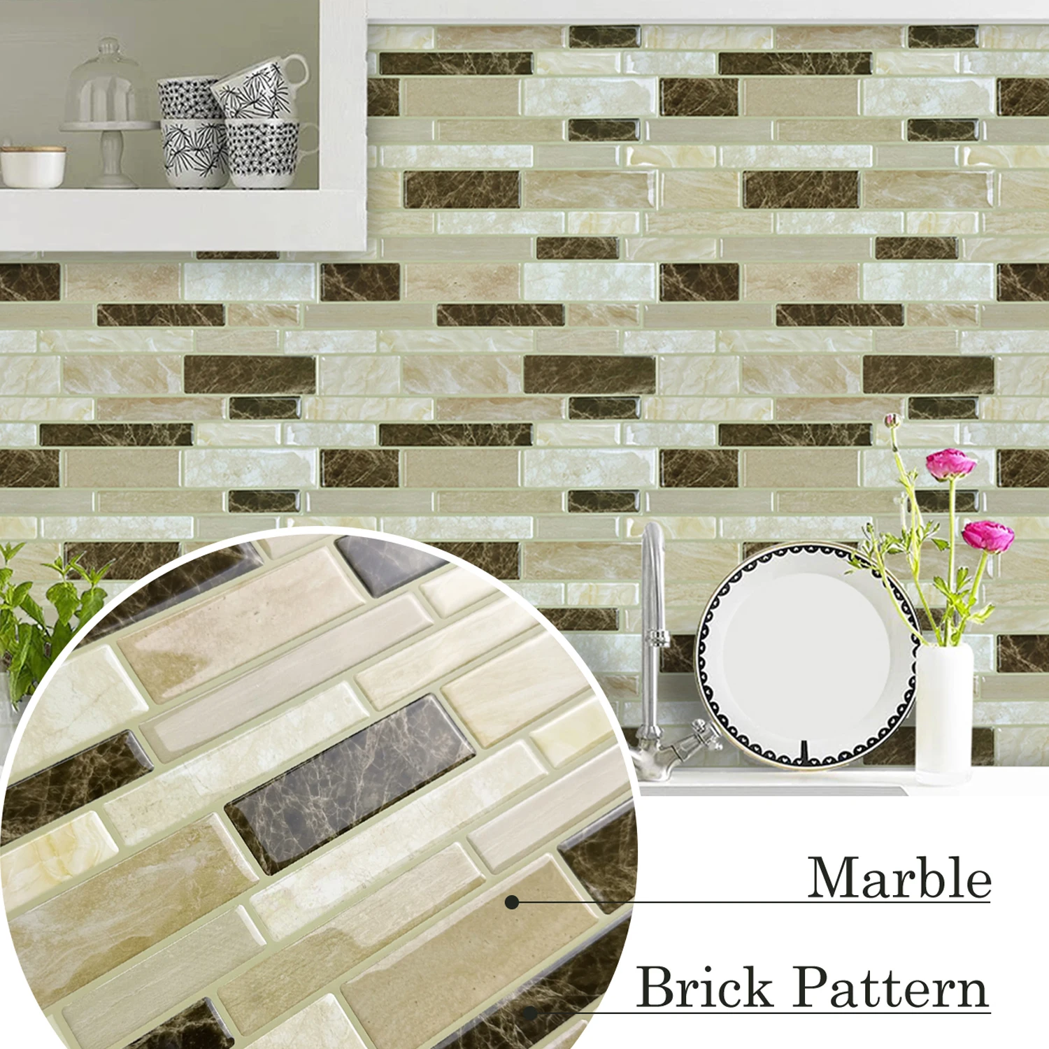 OblongMarbleWallTilesKitchenBacksplashSqaureWallStickerPeelandStickWaterproofWall