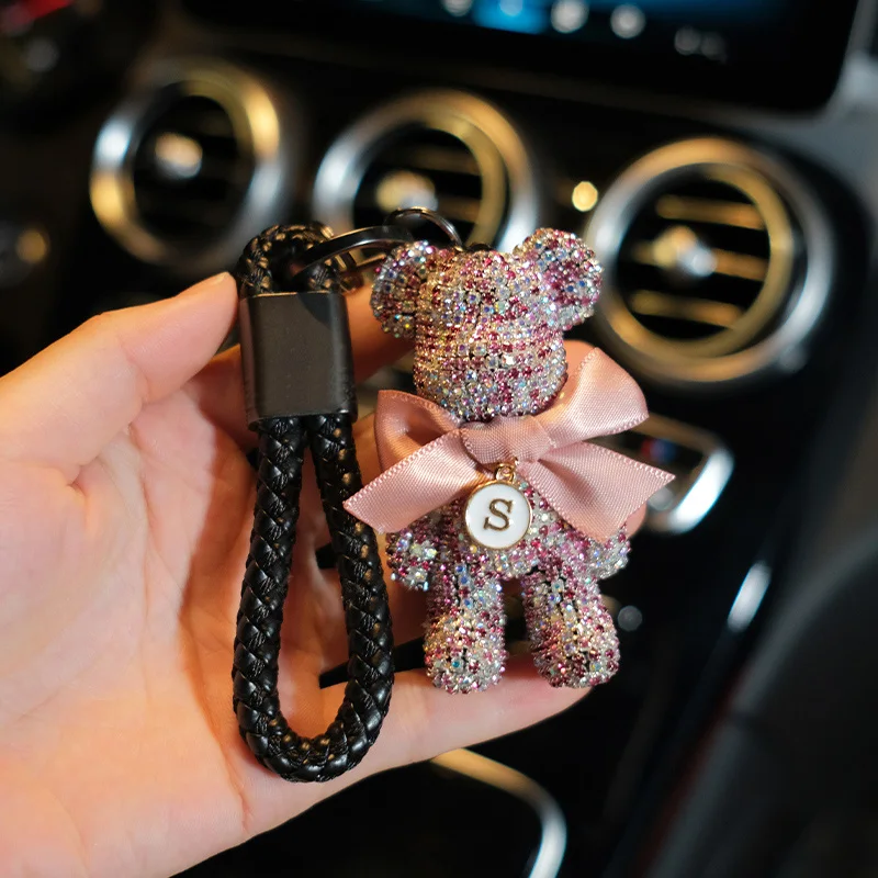 Diamond Cute Cartoon Bow Teddy Bear Doll Keychain Rhinestones