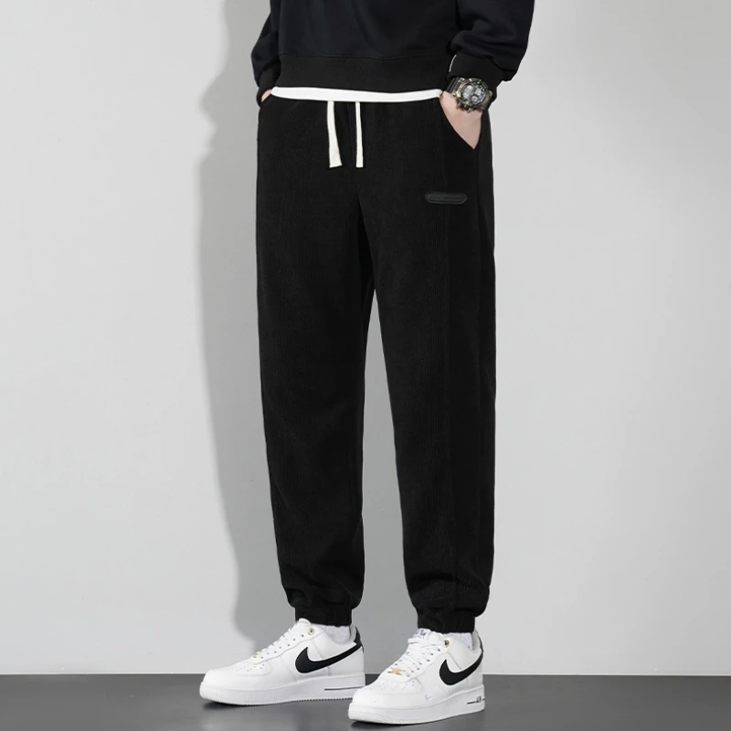 Men's Autumn and Winter New Patchwork Pockets Drawstring Ankle Tie Fashion Solid Color Loose Harlan Versatile Casual Pants