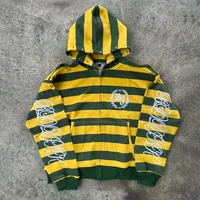 Y2K Street Kid Zip Up Hoodie Stripe Rivet Embroidery Pattern Sweatshirt New Men Hip Hop Fashion Streetwear Unisex Boxy Clothing