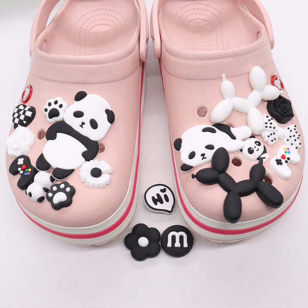 

Wholesale 50pcs Shoe Charms Black Dog Panda White Daisy Accessories PVC Shoe Decoration DIY For Croc Jibz Fit Wristbands