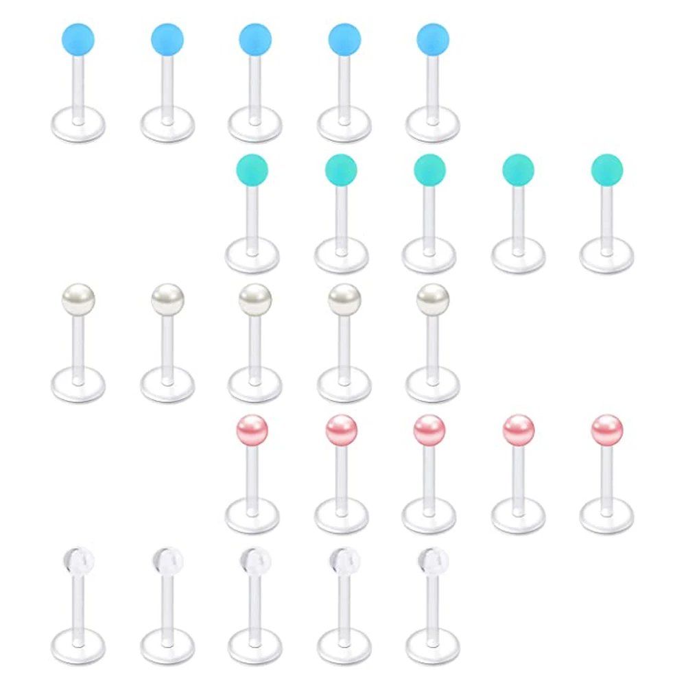 25pcs Flexible Clear UV Retainers Lip Ring Labret Studs Monroe Mudusa
