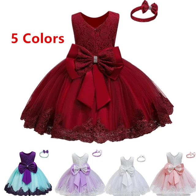 V-neck Pretty Wine Red Color Flower Girl Dresses With Bow Ball Gowns