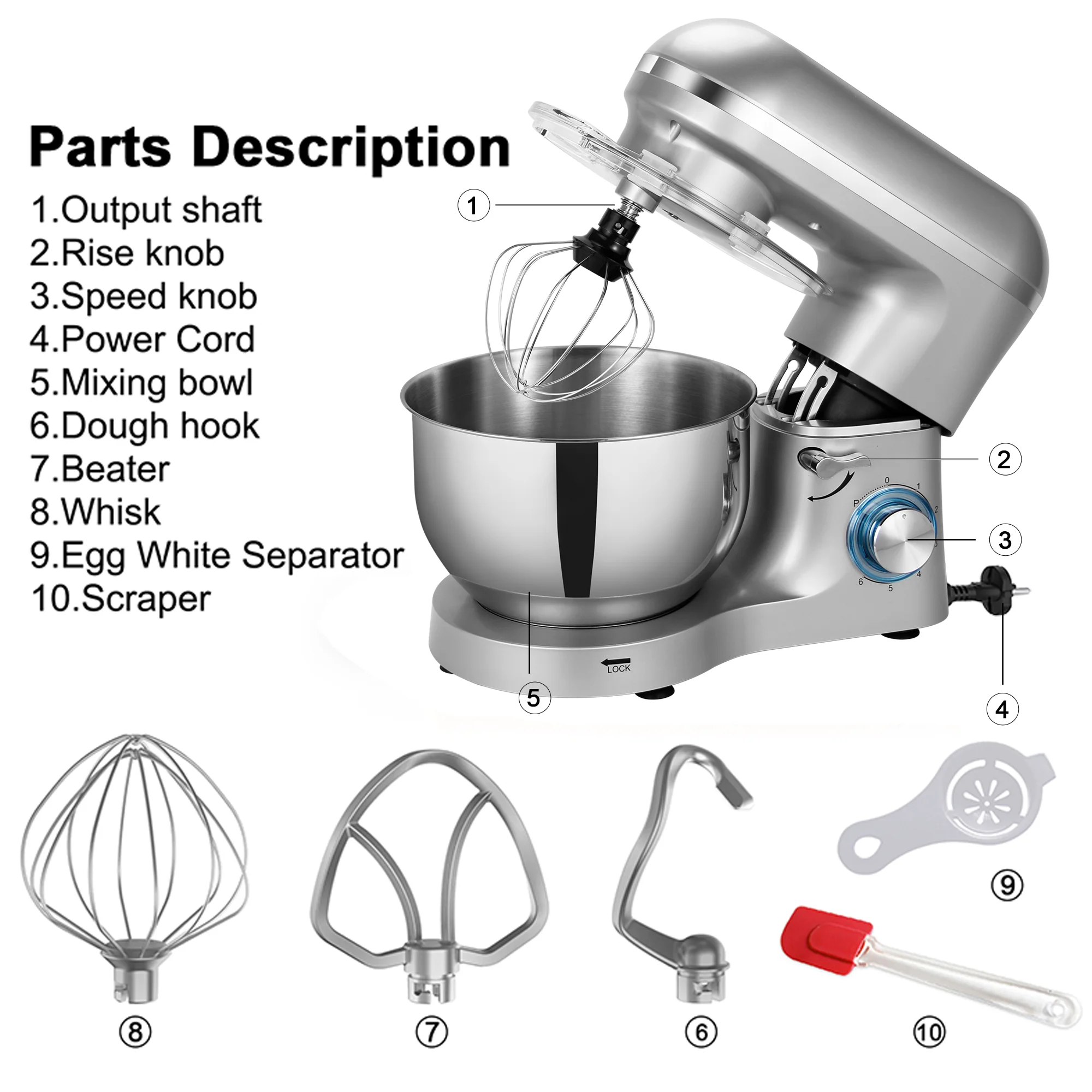 1400W Silver Kitechen Aid mixes with three accessories 4