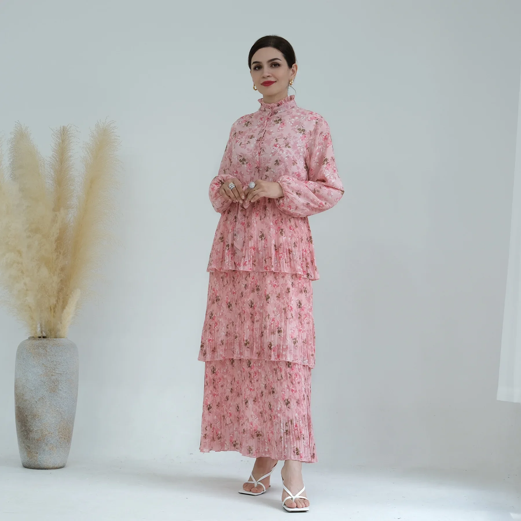 Chiffon Abaya Dubai Long Dress Muslim Islamic Floral Printed African Dresses for Women Modest Outfit Kaftan Robe Femme Musulmane