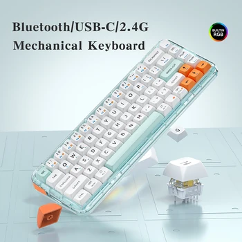 HW68 무선 텐키리스 기계식 키보드, 블루투스 유선, 인체 공학적 RGB, 핫 스왑 가능, 3800mAh 충전식, 68 키 노트북, 2.4G