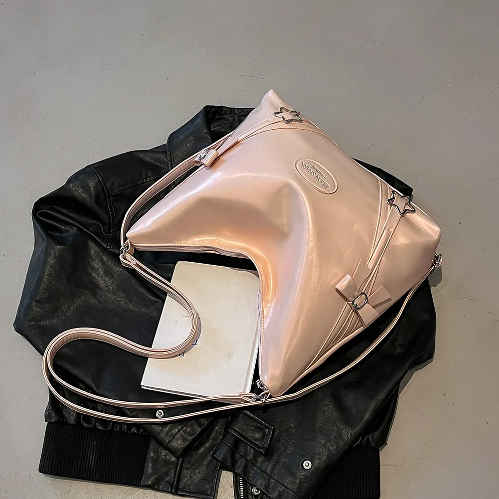 Women Y2k Shoulder Bag Large Capacity All-Match Shoulder Bag Solid Color Cute Tote Handbag Work Commute School Bag