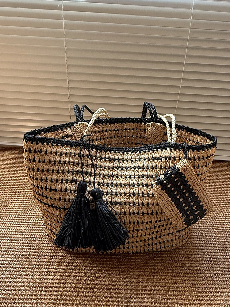 Handwoven Rattan Crossbody Anti-Scratch Coating Grocery Bag Stylish Shoulder Purse Lightweight Picnic Tote Large 2025 Spring