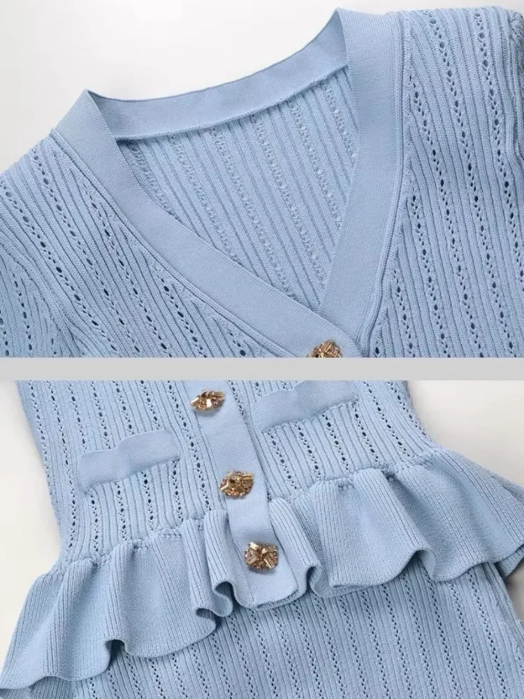 Elegant Knitted Skirt Sets Women Fashion Ruffle Sweater and Midi Outfits Autumn Winter Long Sleeve Slim Party Two Piece Set 2024 6