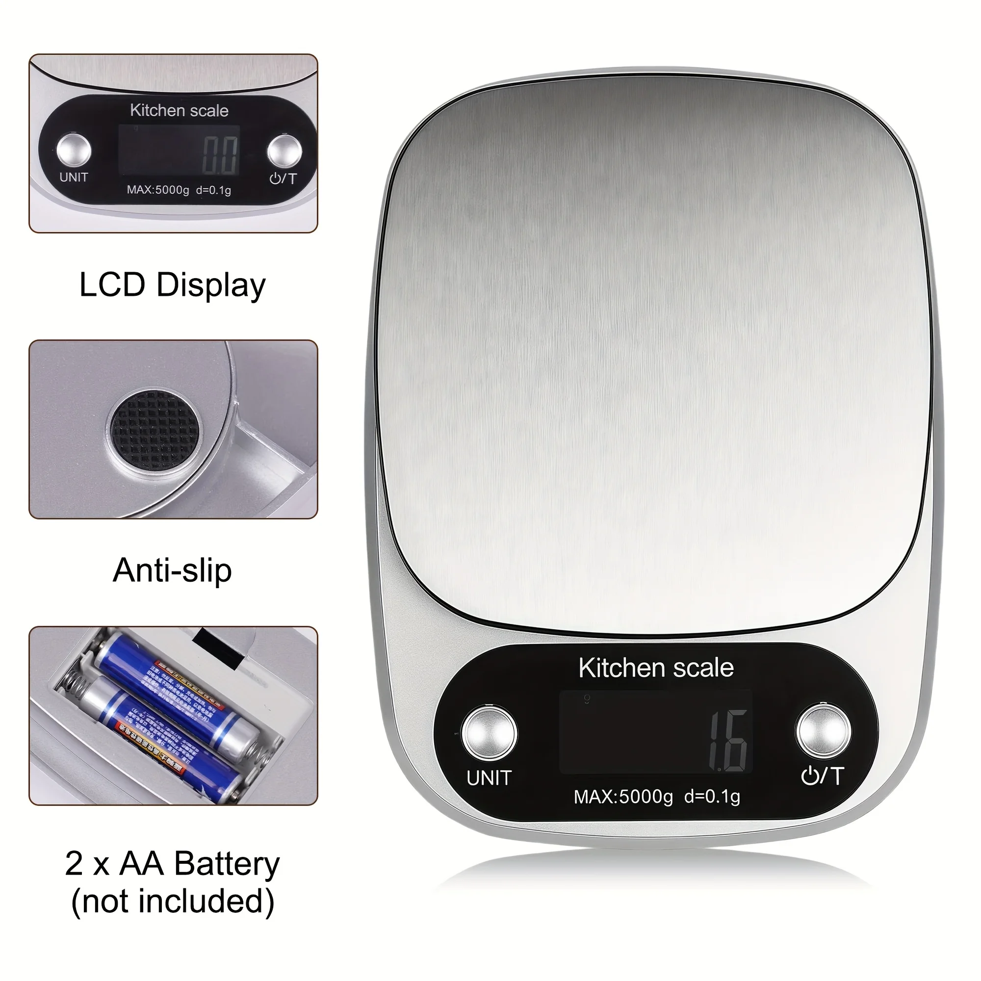 Premium Digital Kitchen Scale with High Precision and LCD Display - Stainless Steel Platform for Cooking and Baking