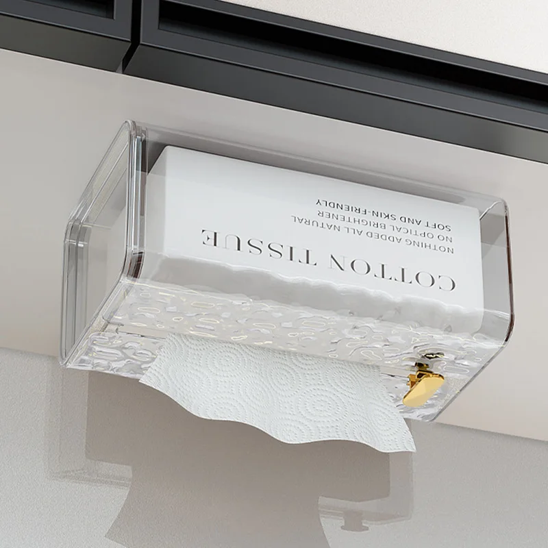 Multipurpose Tissue Box Transparent Rectangular Tissue Storage Box Bathroom Wall Mounted Toilet Paper Case Desktop Napkin Box 5