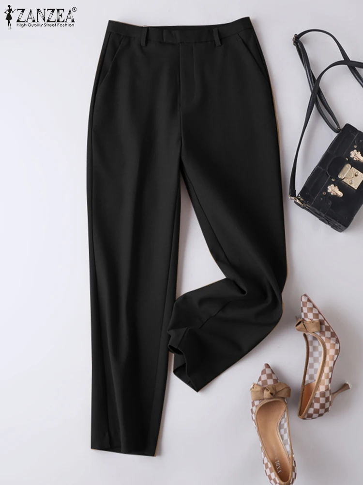 

ZANZEA Women Fashion Solid Color Pants 2023 Summer Pocket Harem Pants Casual Zipper Long Pencil Pants Oversize Steetwear Trouser