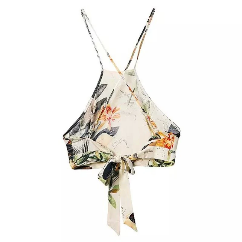 Women's Two-Piece Set Backless Dress Outfits Summer Floral Beach Camisole Bohemia Style Halter Bandage Dress