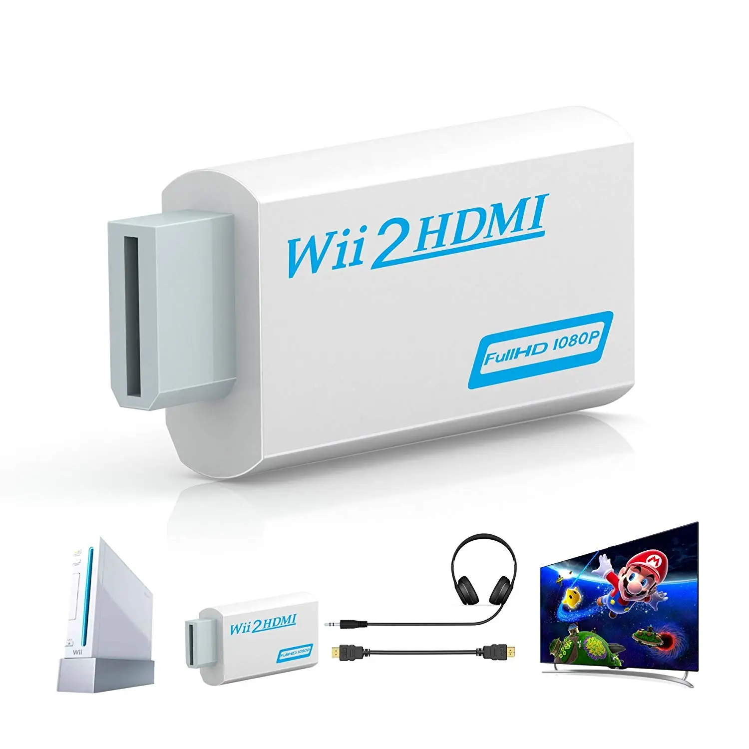 Full HD 1080P Wii To HDMI compatible Adapter Converter 3.5mm Audio For