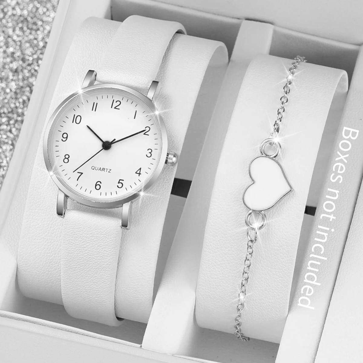 Minimalist digital watch fashion leather strap quartz watch heart bracelet set