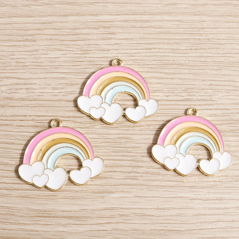 10 Stück 30 x 25 mm niedliche bunte Emaille-Regenbogen-Anhänger für die Schmuckherstellung, Halsketten, Ohrringe, Schlüsselanhänger, DIY-Bastelbedarf – Detail 3