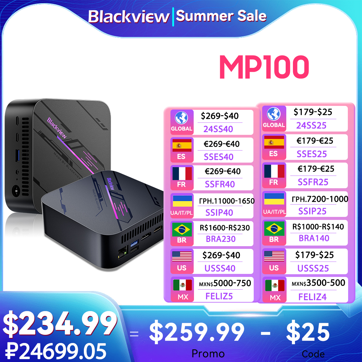  [World Premiere] Blackview Mini PC MP100 AMD R7 5700U Mini PC 8-Core 16-thread 16GB / 32GB DDR4 512GB/1TB SSD Mini Computer PC 