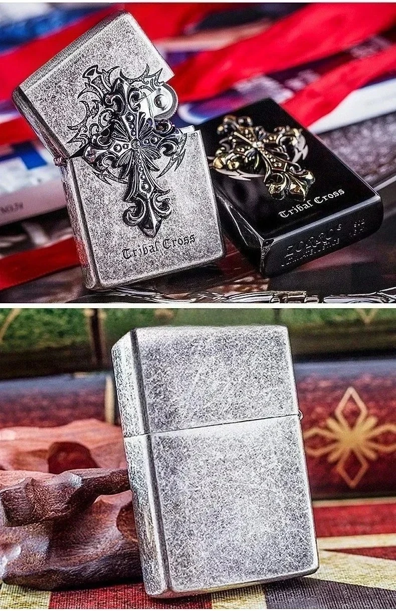 Zorro Kerosenes Windproof Lighter 3D Ancient Silver Cross Stamp Retro Grinding Wheel Design for Wholesale