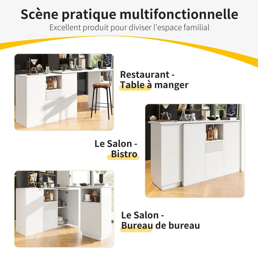 360 ° Drehbarer Bartisch (Hauptrap 210 x 30 x 100,9 cm), mit offenem Stauraum und Marmor-Arbeitsplatte, multifunktionale Aufbewahrungsinsel – Detail 11