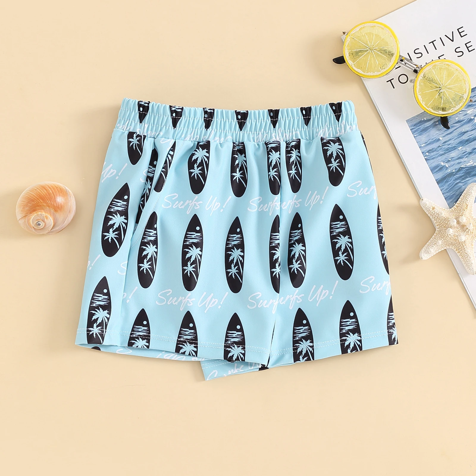 Children Baby Boys Plaid Turtle Surfboard Print Swimwear Swim Trunks Summer Toddler Elastic Waist Bathing Suit Swimming Shorts