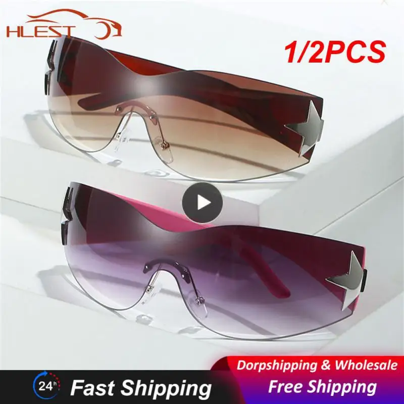 

Цельные солнцезащитные очки без оправы для мужчин и женщин, оверсайз модные солнечные очки в стиле панк, спортивные солнцезащитные, 1/2 шт.