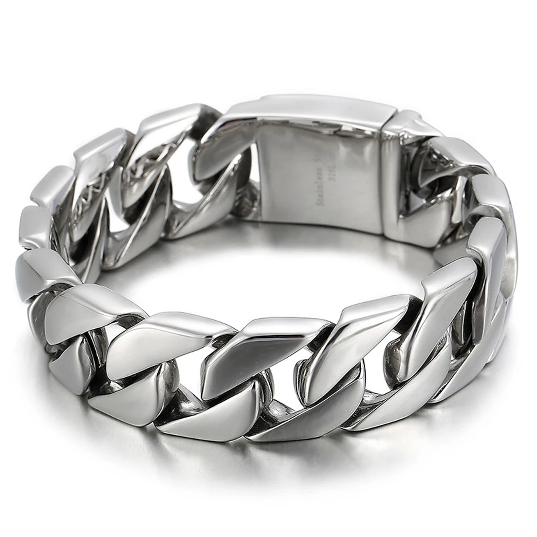 

20mm 8.26" High Polished Silver Color Men Bracelet Cuban Links & Chains Stainless Steel Bangle Male Accessory Wholesale