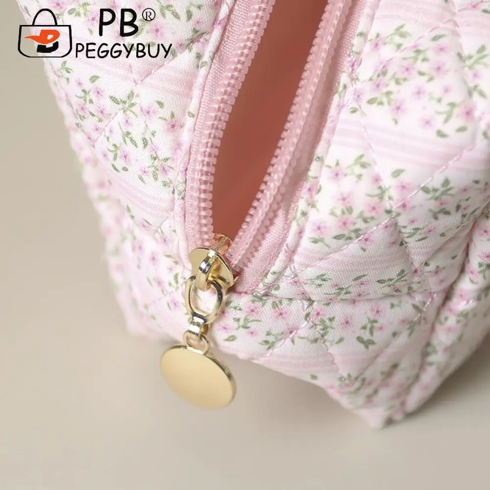 여성용 꽃무늬 화장품 가방, 대용량 코튼 미용 세면 용품 지갑, 지퍼 클로저 패딩 정리함 가방, 소녀 데일리 핸드백