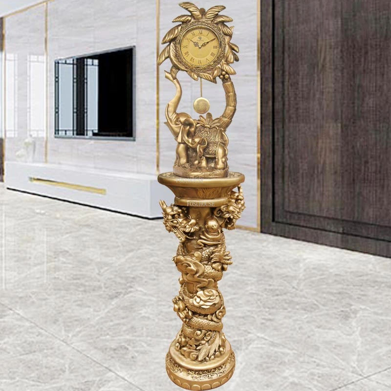 European Living Room Floor Clocks Home Jumping Second Movement Standing Clock Decorative Ornaments Retro Chinese Pendulum Clock