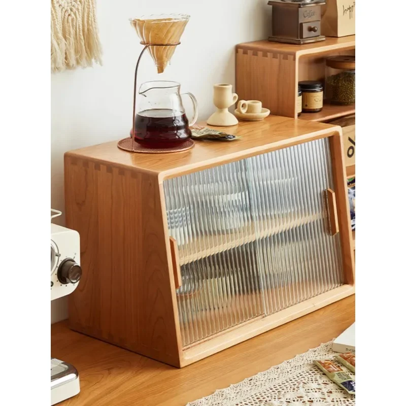 Cherry wood storage cabinet Solid wood light luxury household Japanese dining side cabinet Countertop locker Coffee cup display 4