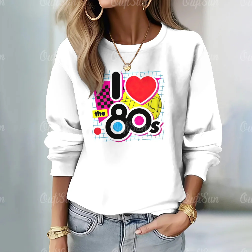 

80s Ladies Sweatshirt For Women 3d Print Long Sleeve Simplicity Top Loose O Neck Fashion Pullovers Autumn Vintage Female Sweater