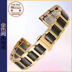 Elegant Ceramic Metal Strap Bracelet with Tool Set - Available in Various Sizes and Colors - 18mm (4101 - Black Gold)