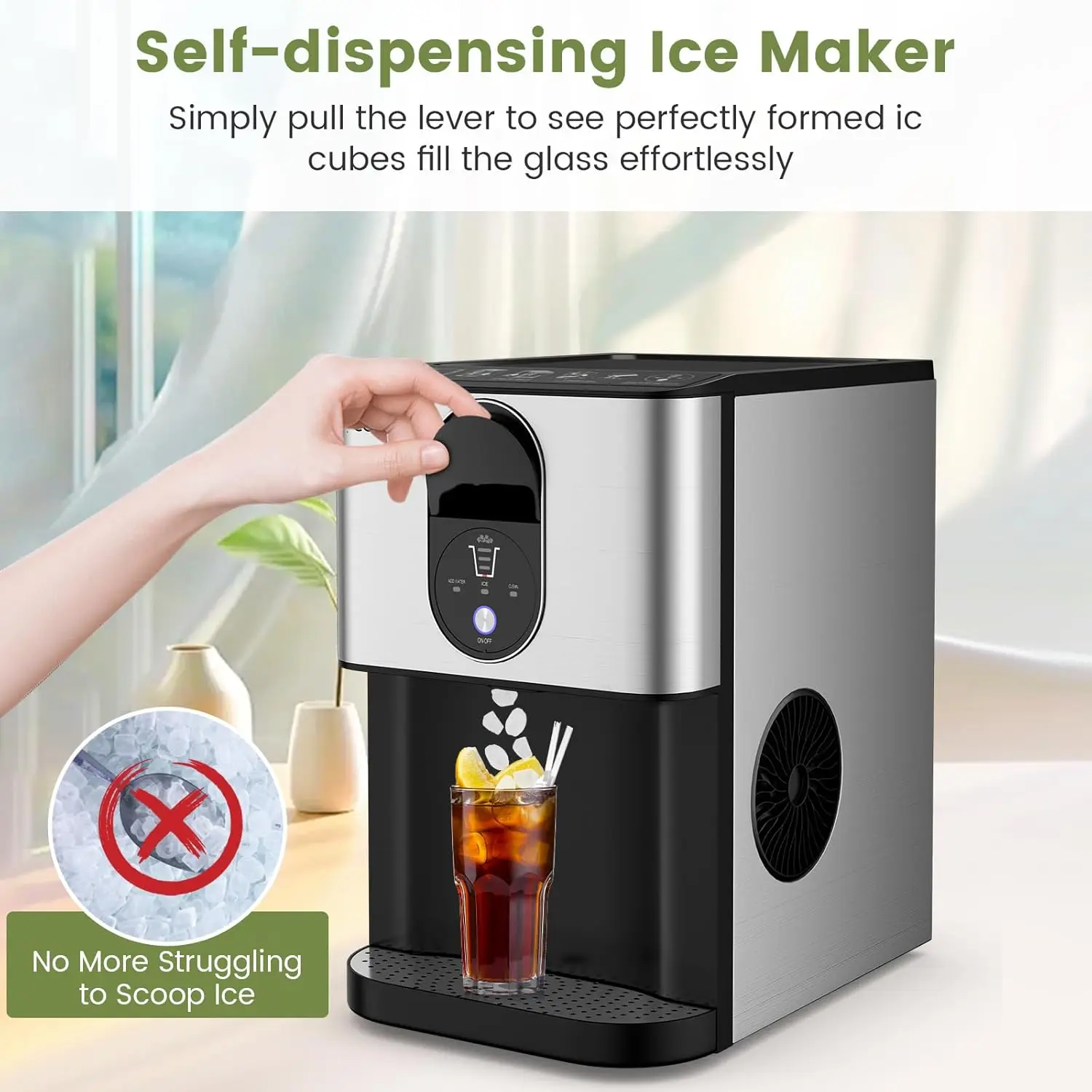 Self Dispensing Nugget Ice Maker Countertop, 56 Lbs/24H Soft Chewable Ice, Pebble Ice Maker with Self-Cleaning, One-Button 2