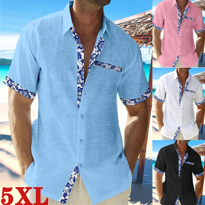

New Summer Fashion Men's Hawaiian Shirts Men Casual Printed Vacation Beach Pocket Short Sleeve Jacket 2023 Loose Tops Male