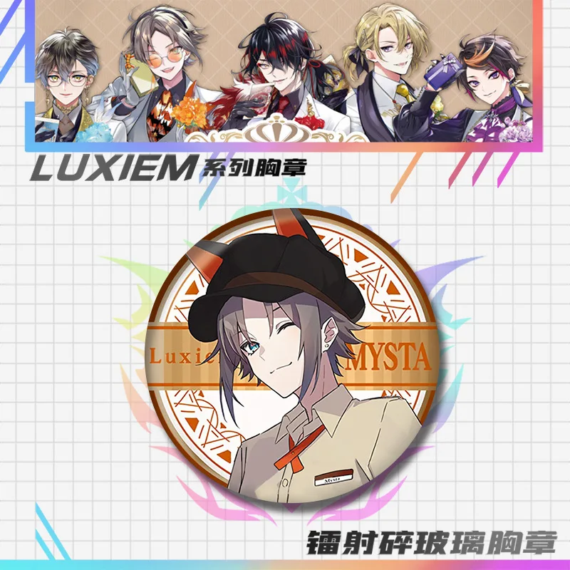 Game Vtuber Luxiem Vox Ike Mysta Shu Luca Anime-Zubehör Cosplay 58mm Laser-Metall-Abzeichen Brosche Anstecknadel Anhänger Spielzeug Geschenk – Detail 2