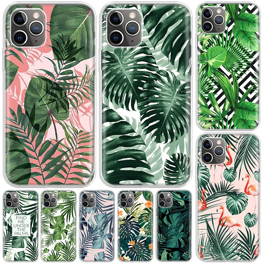 Summer Tropical Plants Green Leaf Cover Per Iphone 11 14 13 Pro 15 Ultra 12 Mini Apple Phone Case X Xr Xs Max 7 Plus 8 6S Se 5S