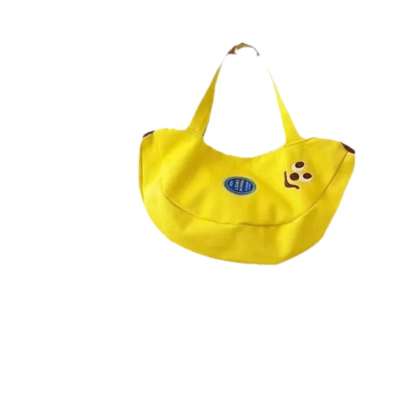 Cute Banana Bag Cartoon Embroidered Canvas - Lightweight Handbag for Women Office Workers & Moms Everyday Crossbody Shoulder Bag