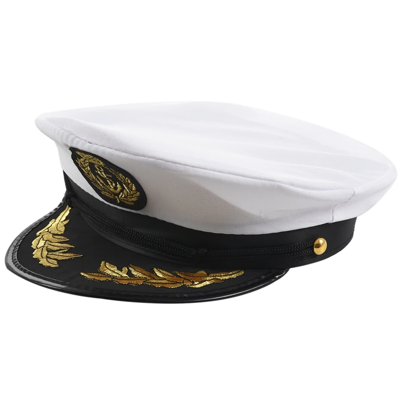 Adult Yacht Boat Captain Hat Navy Cap Ship Sailor Costume Party Fancy Dress Black+White
