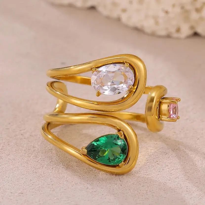 Zircon Rings 18K Gold Plated Stainless Steel for Women