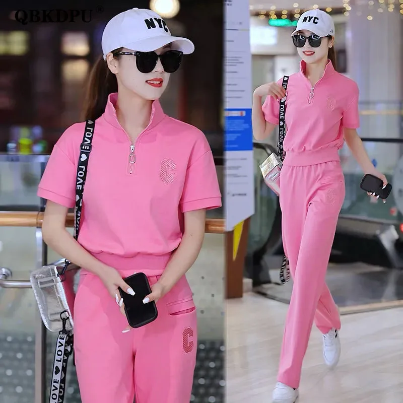 Korean Fashion Short Sleeve Tracksuits Women 2 Piece Sets Summer Casual Sweatshirt Streetwear Pants Suit Sweatsuit Mujer Outfits custom jogging suit two piece jumper short set men clothing fleece mens sweatsuit sets sweat gym athletic track suit shorts set