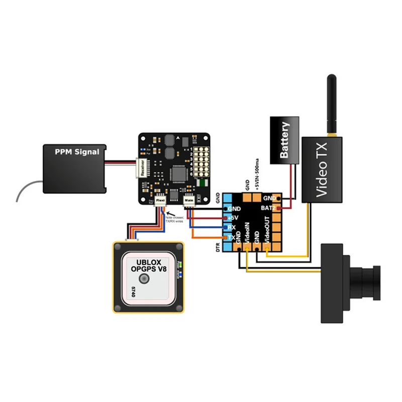 Vue latérale du VO-FPV Minimosd Mini OSD pour CC3D Naze32 F3 F4, avec son boîtier compact.