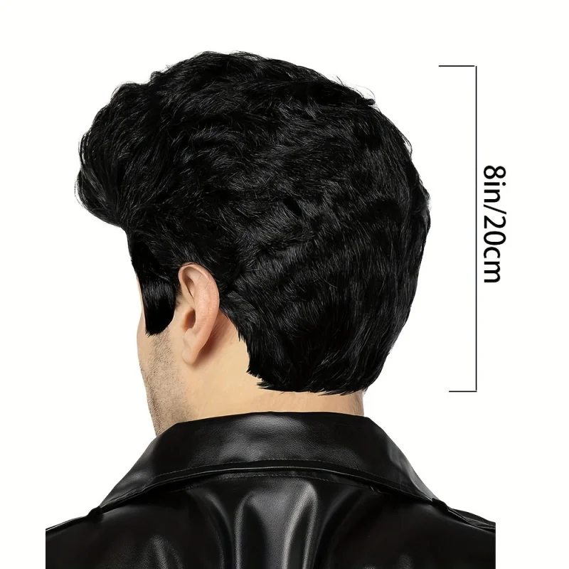 Men'S Fashionable Black Wavy Disco Wig - Cat King Synthetic Wigs for 70'S 50'S Rock Star Cosplay wig Perfect for Parties 2