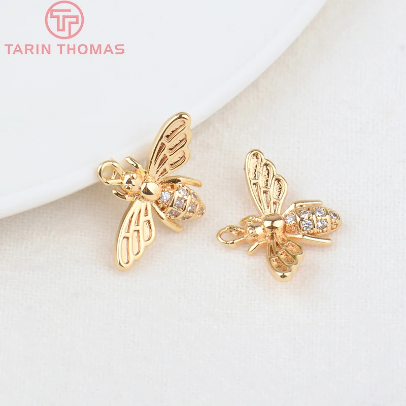 （136)12x16MM Hole 1MM 24K Gold Color Brass with Zircon Bee Charms Pendants High Quality DIY Jewelry Making Findings | Украшения и