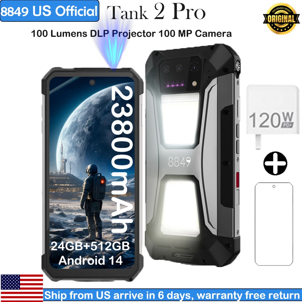 8849 Tank 2 PRO Projector Rugged Smartphone 23800mAh Android 24GB 512GB 100MP Camera  2.4K 120W Fast Charge Dual Sim Outdoor