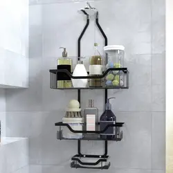 Deluxe 3 - Tier Hanging Shower Caddy with Soap Holder & Towel Hooks - L (Black)