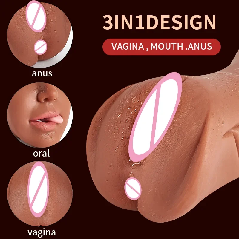 3 IN 1 Vaginal Anus Masturbation Cup Double Head Male Masturbator Blowjob Products Sex Toys for Men Adult