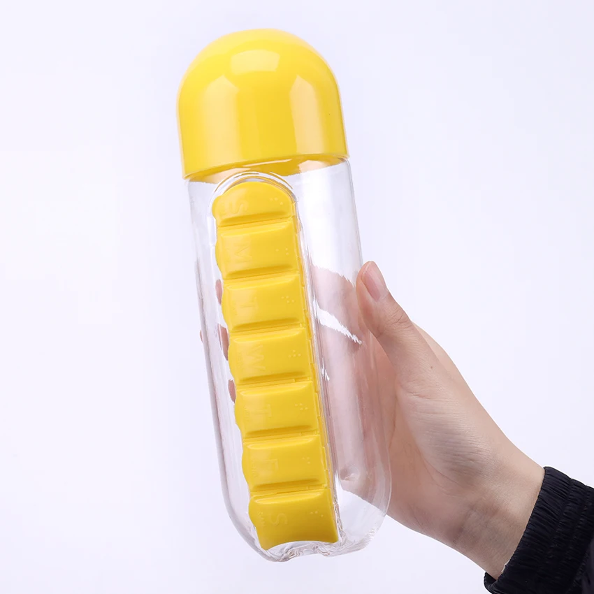 1Pc Creative Water Bottle With Daily Pill Box, Medicine Storage