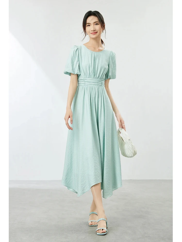 

SENTUBILA Round Neck Puff Sleeve Elegant Dress For Women 2024 Summer Fashion Pullover A-line Midi Dresses Clothing 142L53816