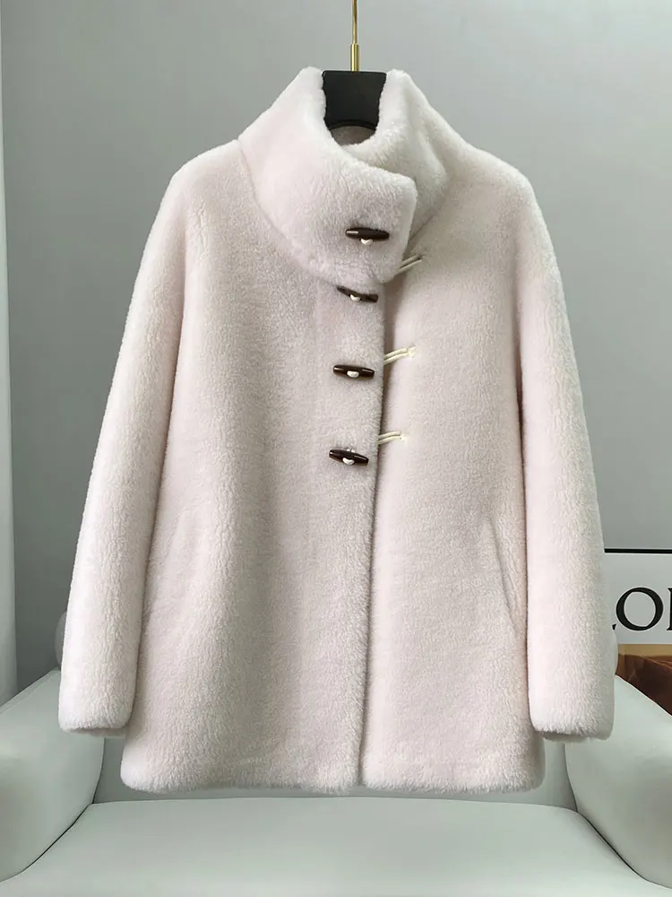 

2023 New Korean Lamb Hair Coat Stand Neck Loose Grain Sheep Sheared Fleece Fur Coat Women's Fur Winter